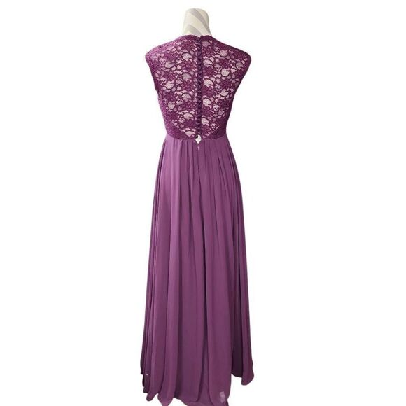 Mori Lee | by Madeline Gardner Chiffon Embroidered Bridesmaid Dress in Plum 4 - Picture 2 of 7